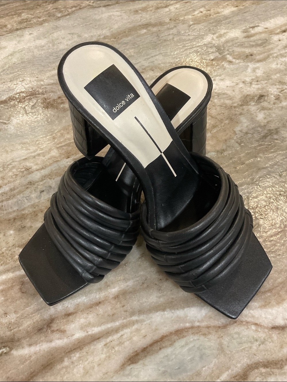 Dolce Vita Black Coil-Detail Block Heel Mules